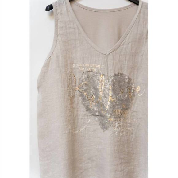 NEW LOOK MODE USA sequin heart "believe" tank top in taupe - Picture 5 of 6